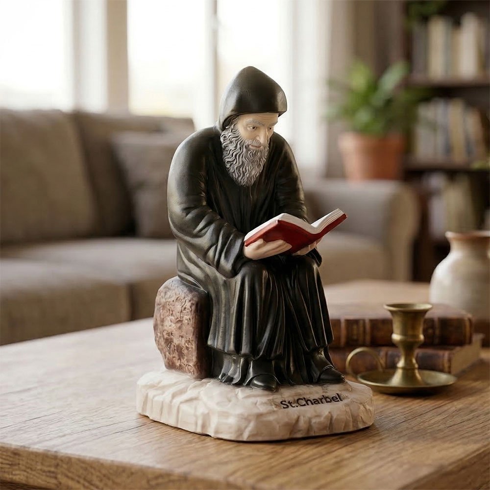 St. Charbel Seated/Reading Statue - 8"