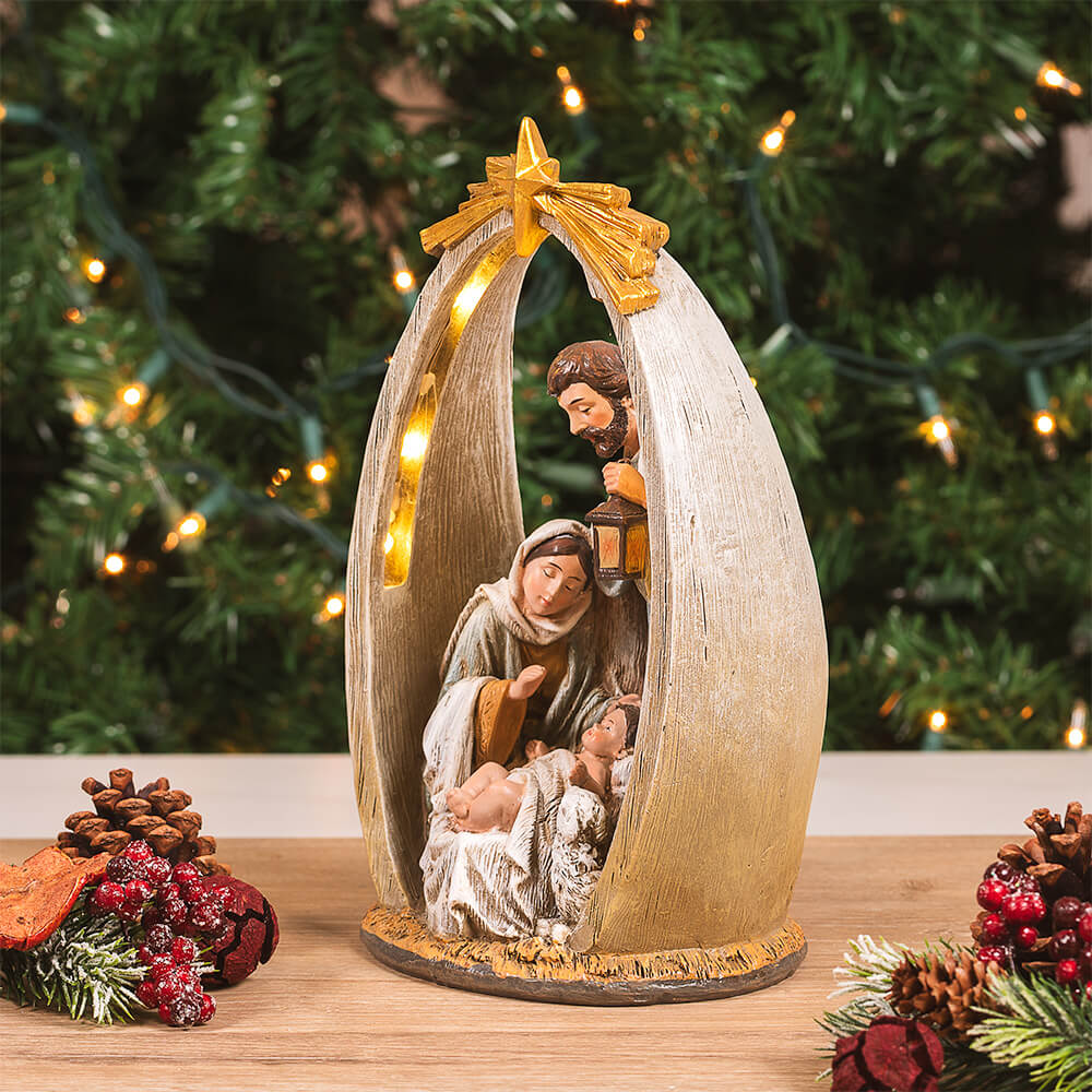 Lighted Holy Family Arch & Star Nativity Scene  - 10.25"