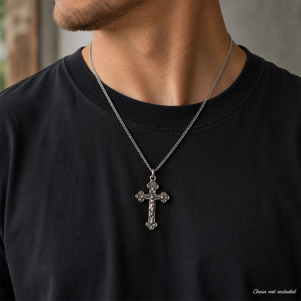 Sterling Silver Medieval Bottony Crucifix Pendant - 1.25"