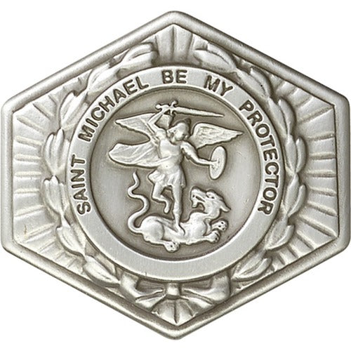 Antique Silver St. Michael the Archangel Visor Clip 1 3/8 X 1 1/2