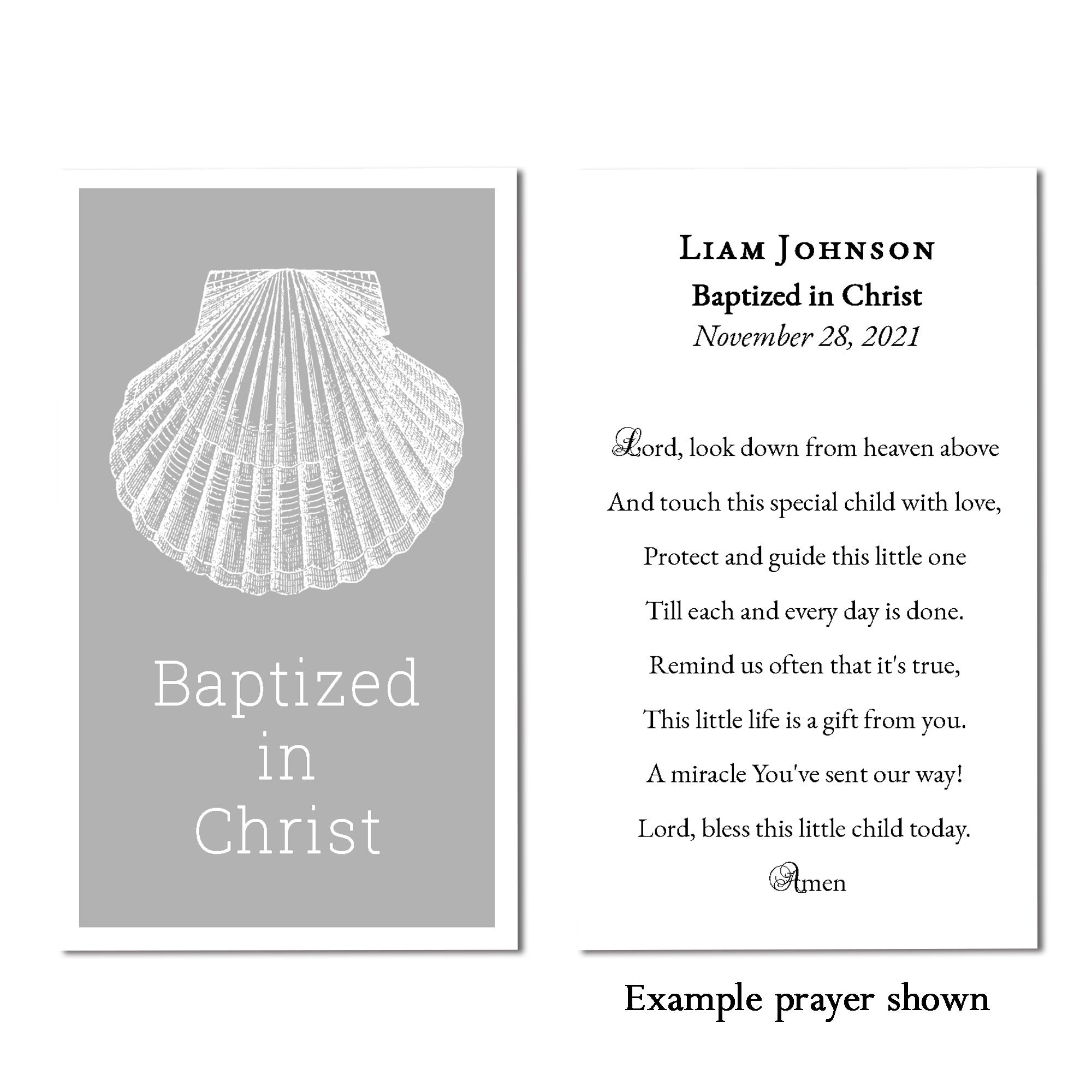 Laminated Baptism Shell Personalized Prayer Card