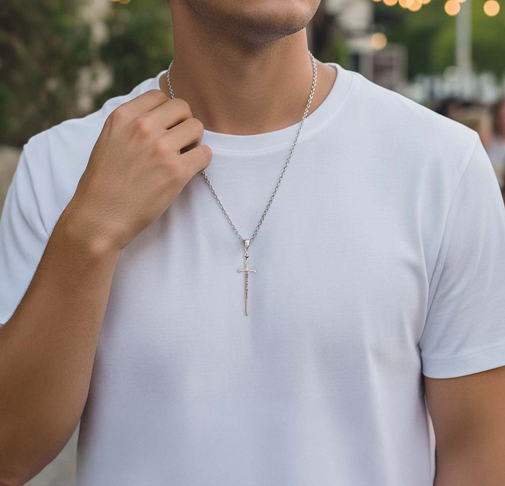 Sterling Silver St. Michael Quis ut Deus Sword Necklace