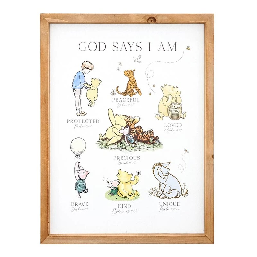 Winnie the Pooh Linen God Says I Am Framed Print