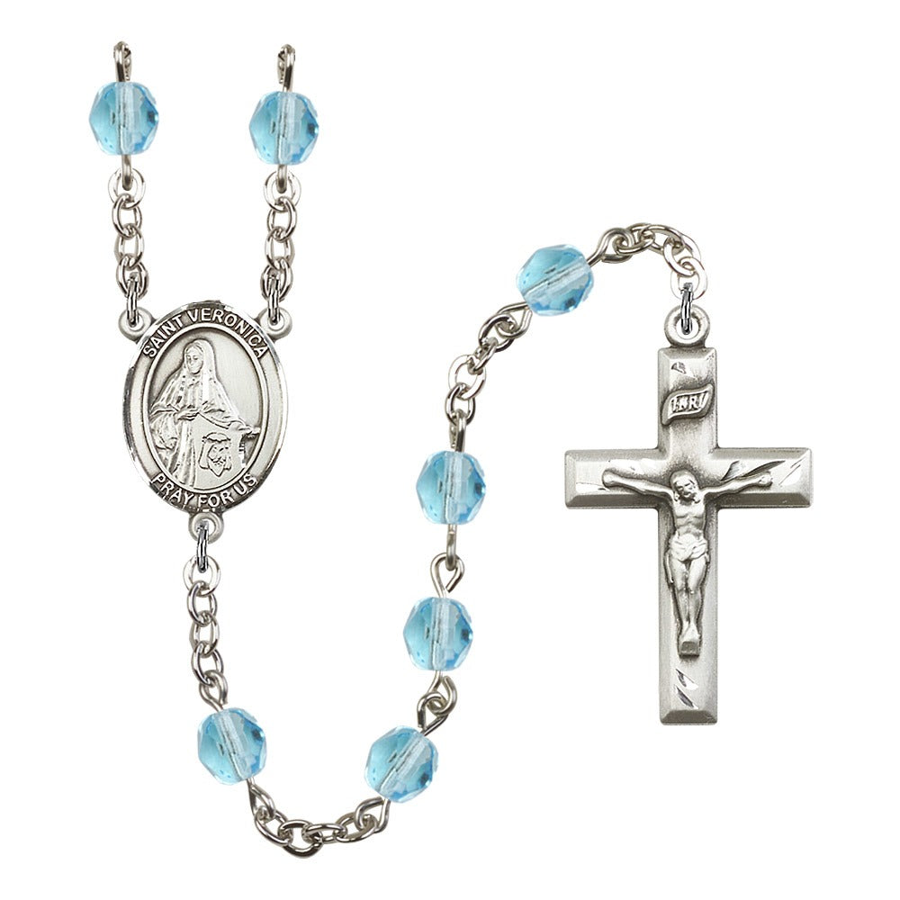 St. Veronica Aqua Blue March Rosary 6mm