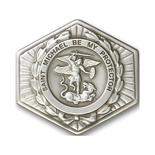 Antique Silver St. Michael the Archangel Visor Clip 1 3/8 X 1 1/2