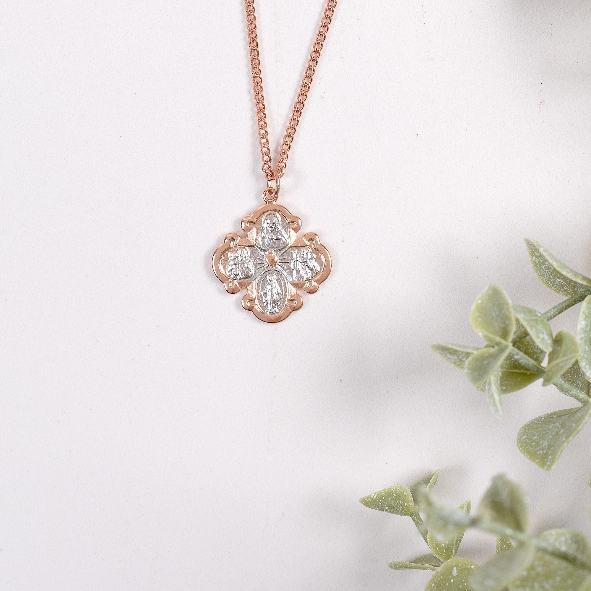 Rose Gold & Sterling 4-Way Medal Necklace