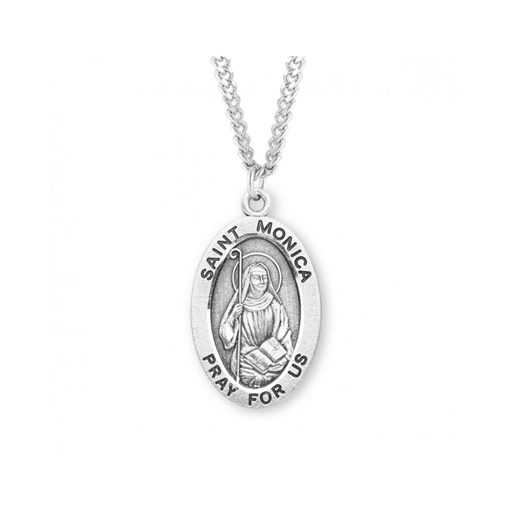 Oval St. Monica Sterling Silver Medal Necklace - 24"