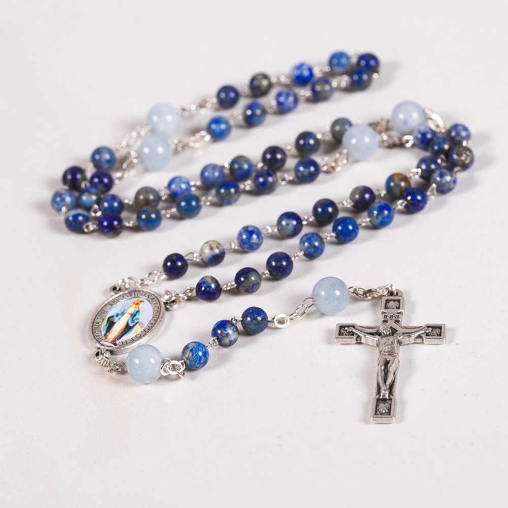 Lapis & Angelite Miraculous Medal Rosary