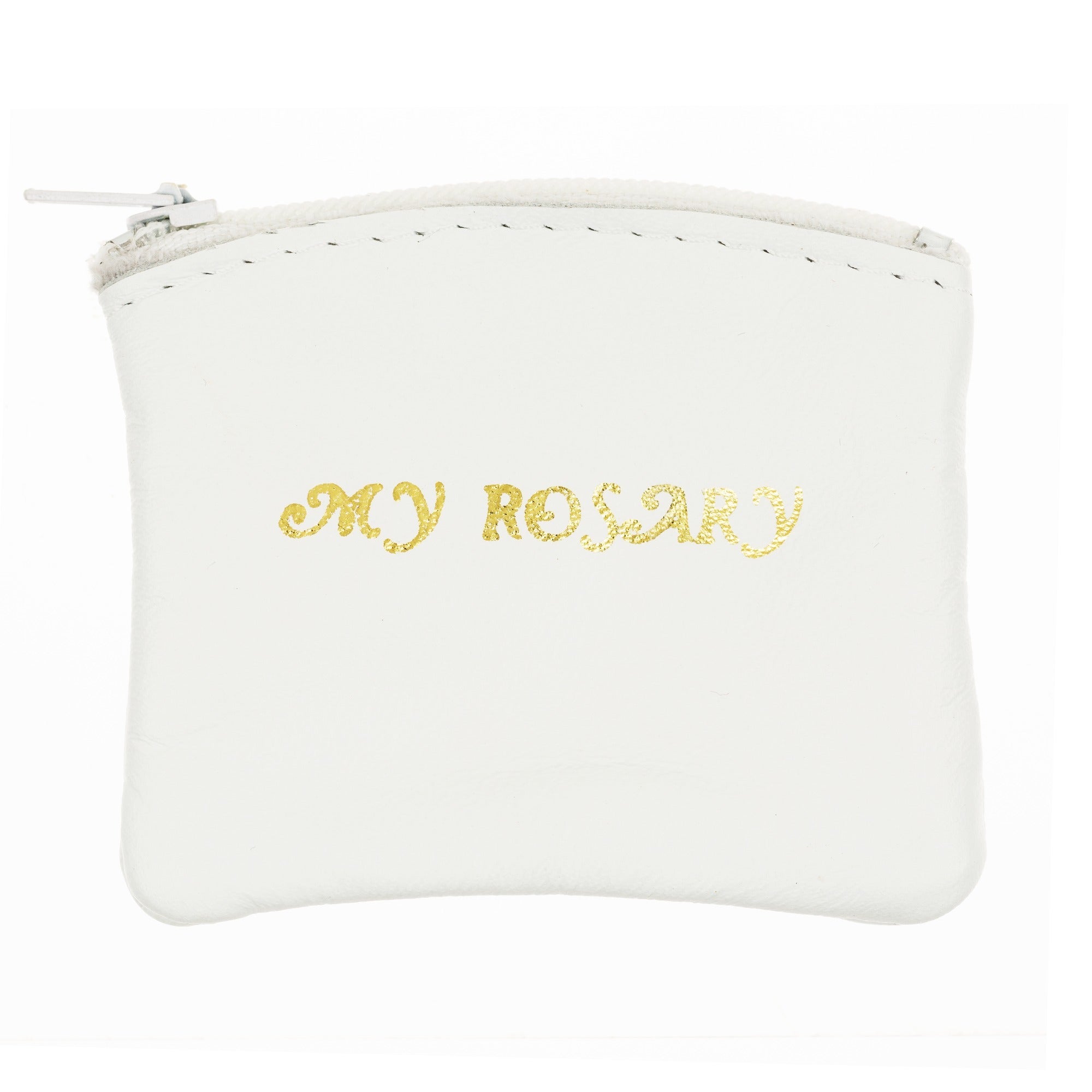 White Leather Rosary Pouch-Small