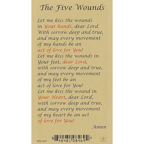 Five Wounds of Christ Laminated Prayer Card