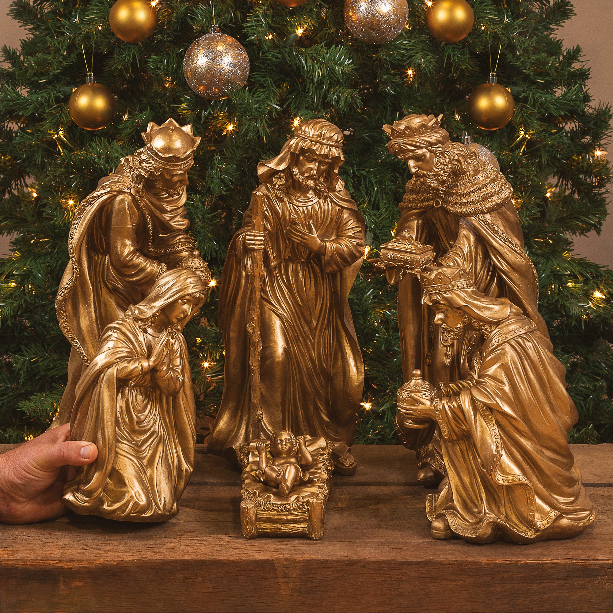 Antique Gold Resin Nativity Scene - 6 Pieces