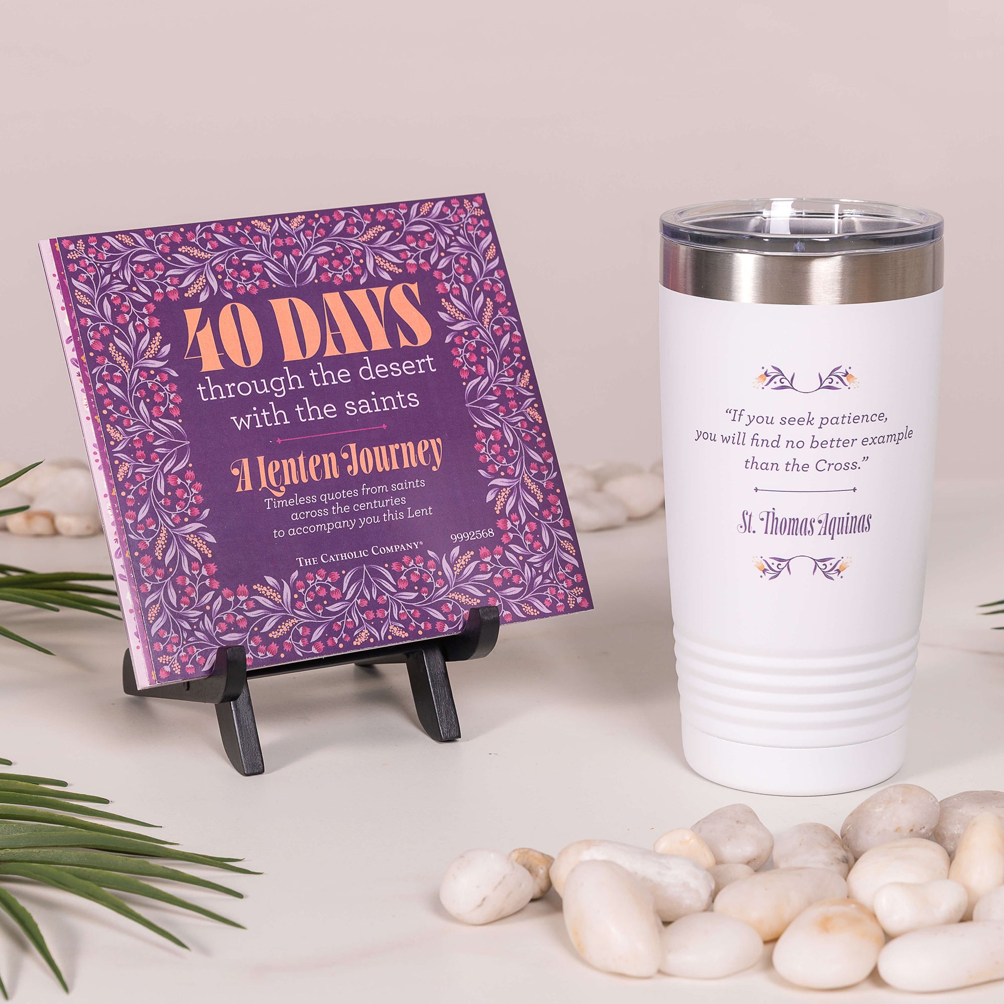 Daily Saints of Lent Inspirational Cards & Easel & If You Seek Patience Tumbler Gift Set