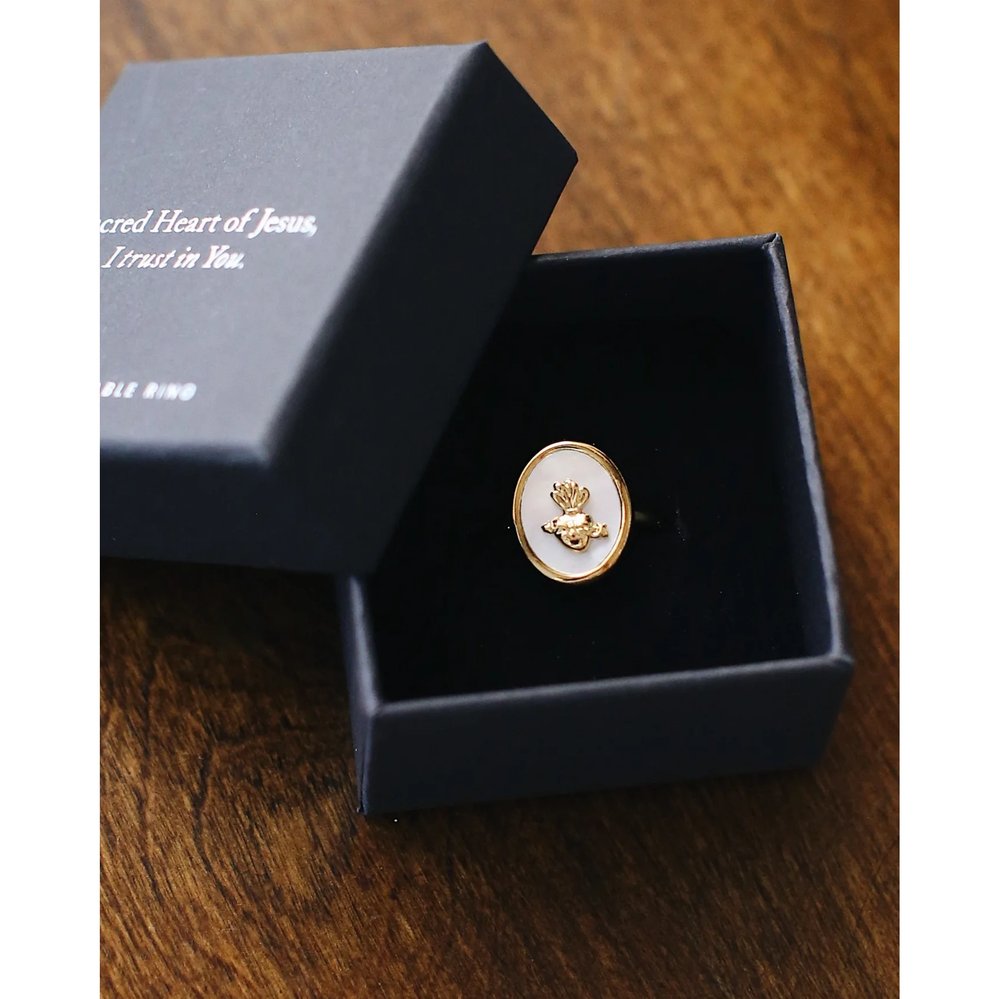 Gold & White Sacred Heart Adjustable Ring