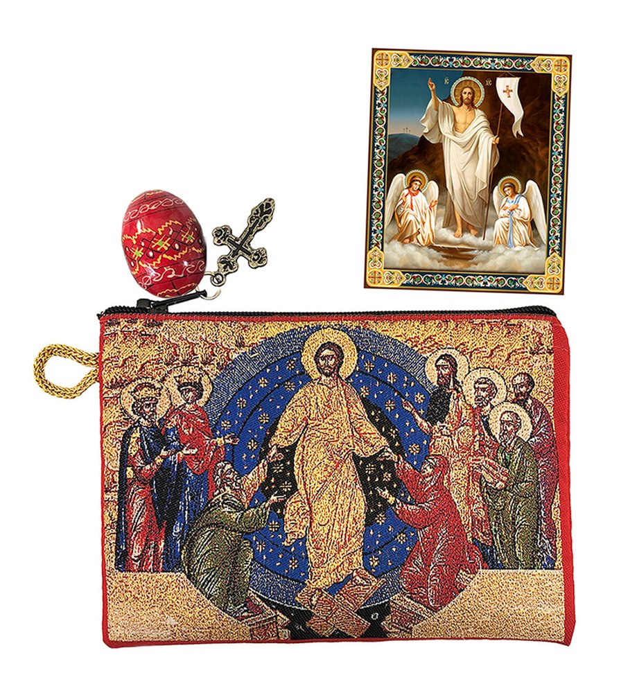Ukrainian Easter Gift Set with Icon, Wooden Egg & Pouch