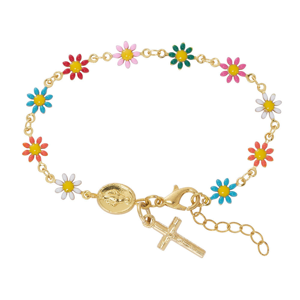 Colorful Daisy Bead Miraculous Medal Rosary Bracelet