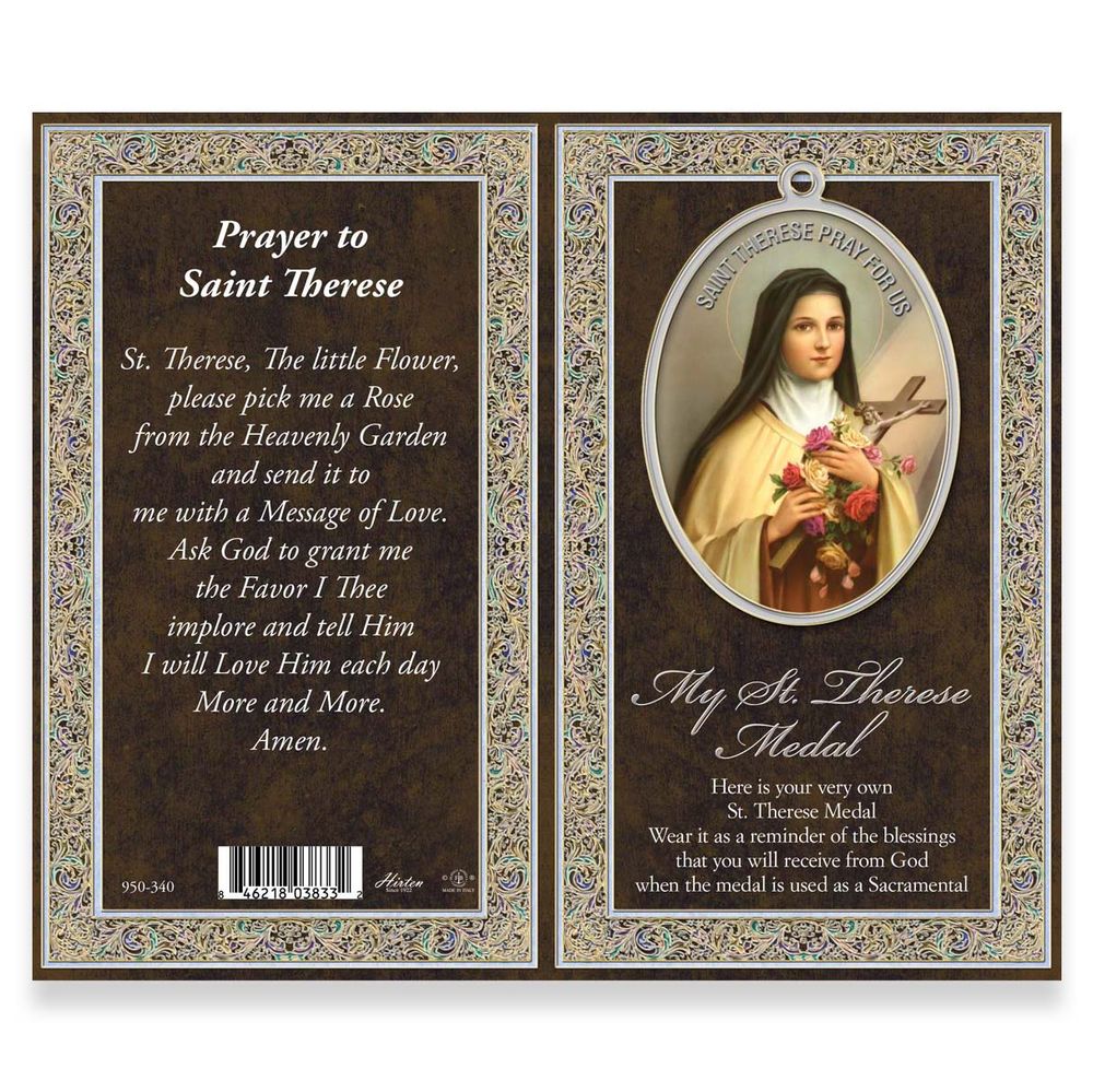 St. Thérèse Pewter Medal Necklace & Prayer Card Pamphlet - 18"
