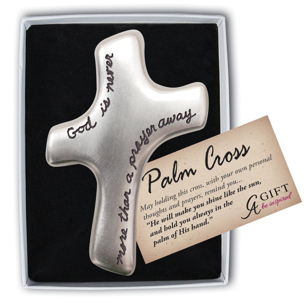 Only a Prayer Away Metal Palm Cross - 2.75"