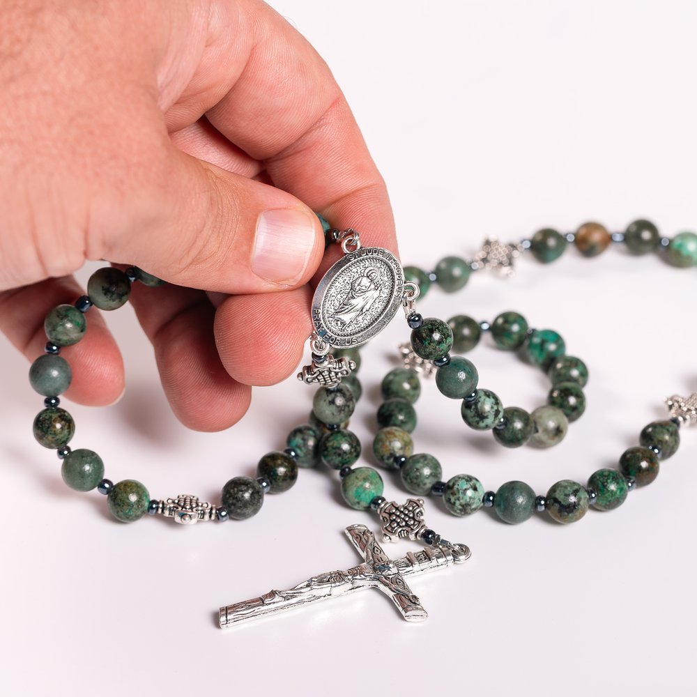St. Jude African Pine Agate Rosary