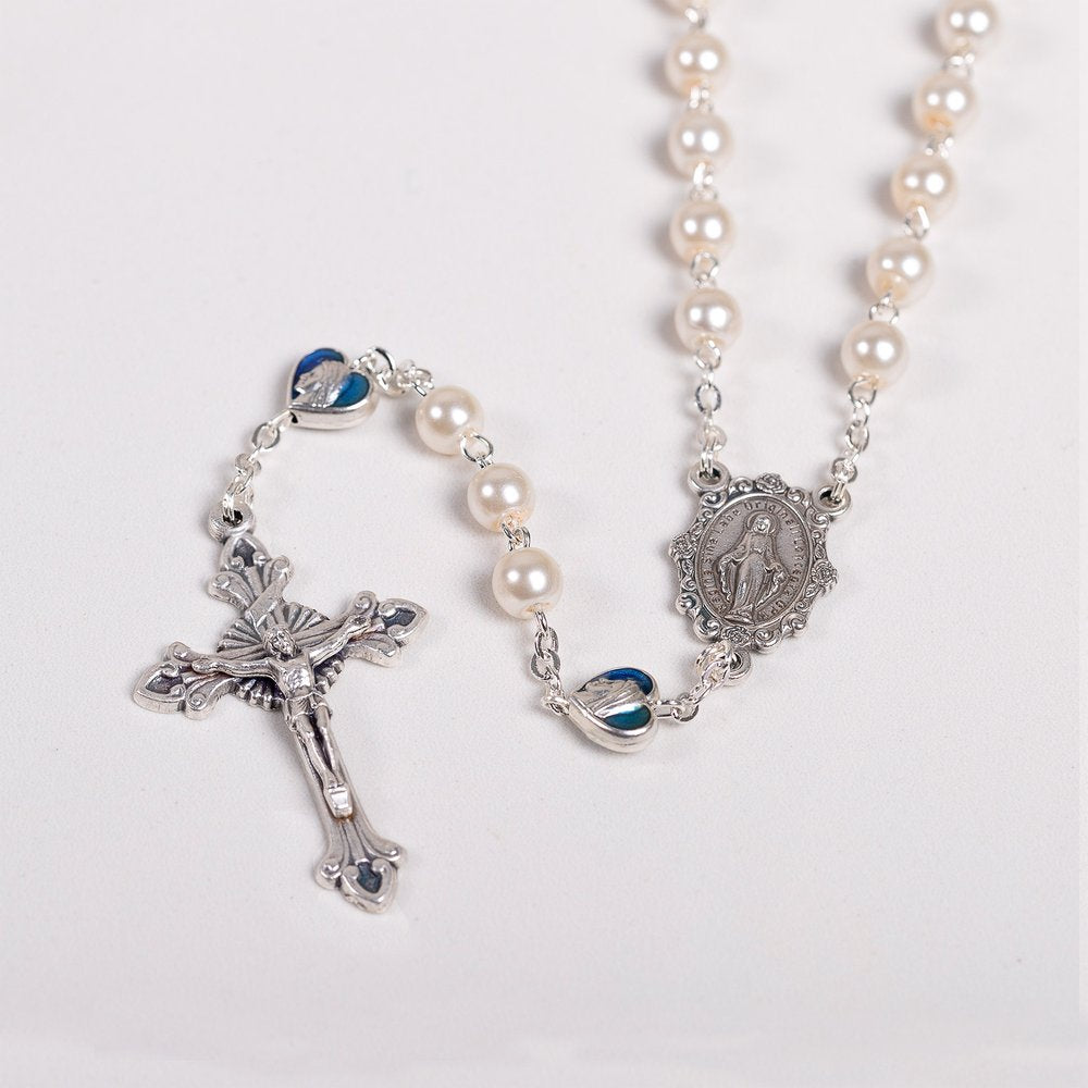 Delicate Glass Pearl & Blue Rosary