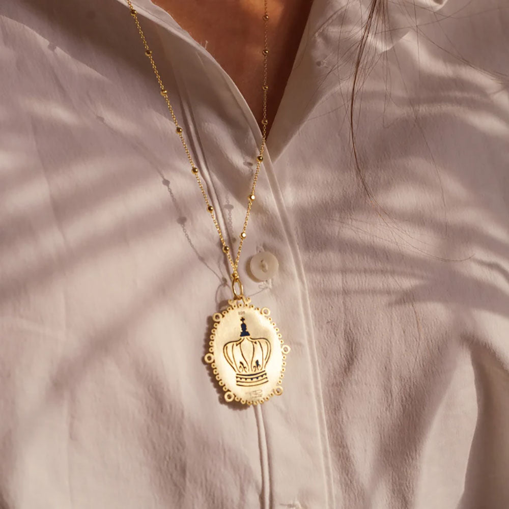 Blue Stone Cameo Our Lady of Guadalupe Necklace