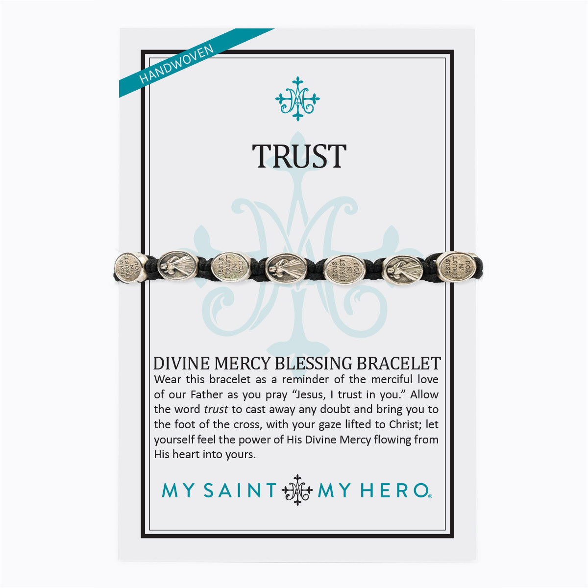 Silver & Black Trust Divine Mercy Bracelet