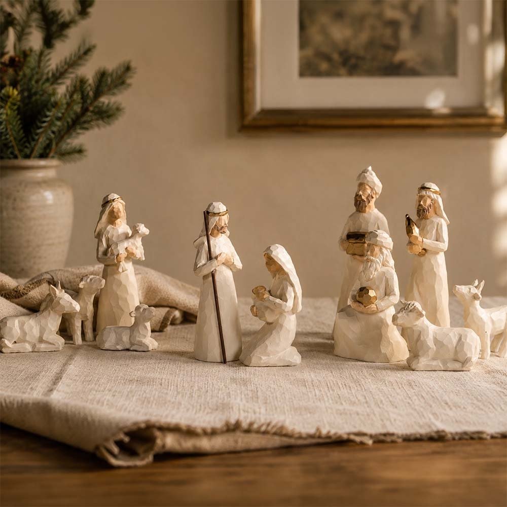 Ivory & Gold Nativity Set - 11 Pieces