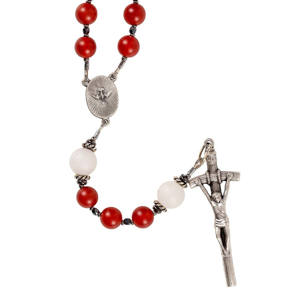 Pope Leo XIV Red Carnelian & White Jade Holy Spirit Rosary