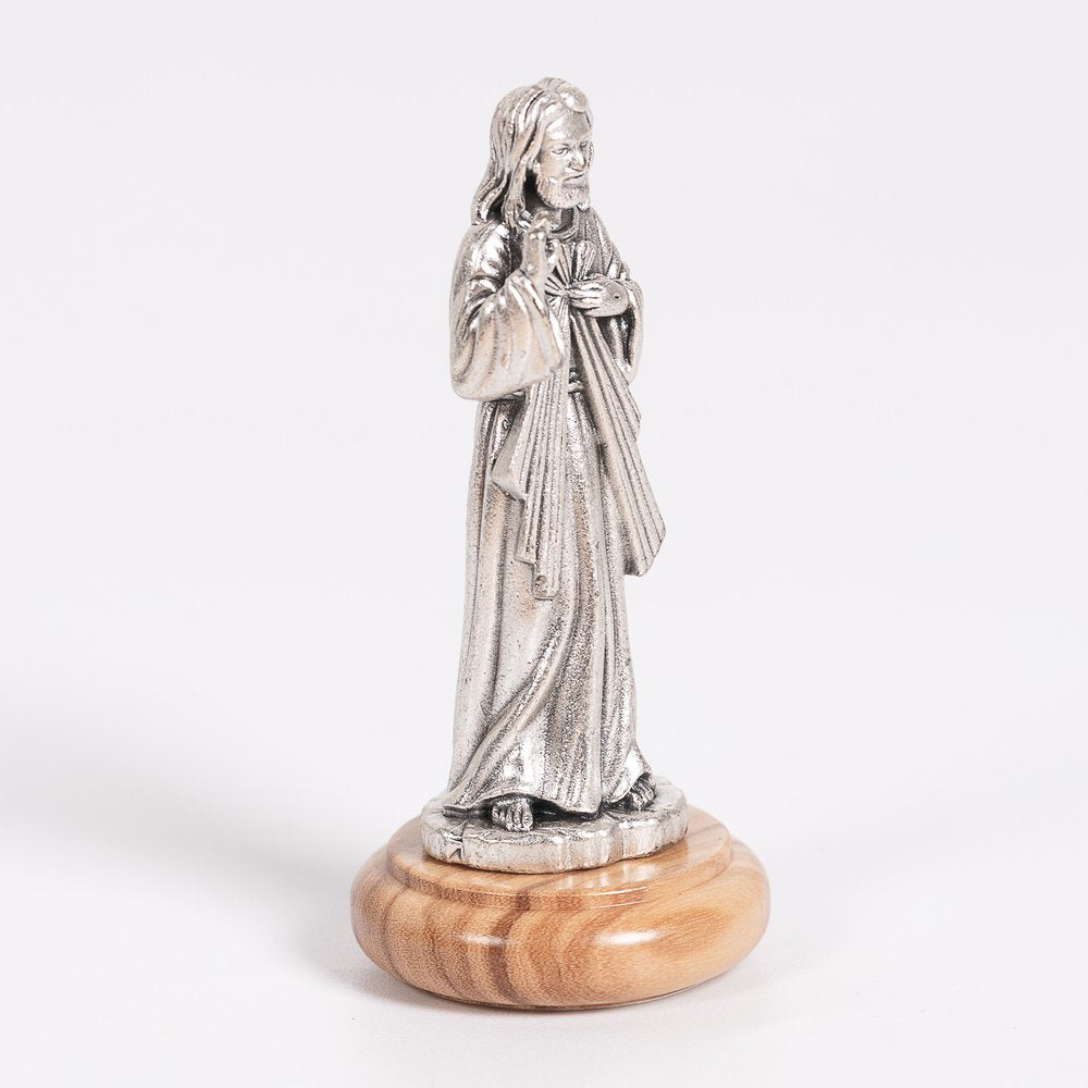 Divine Mercy Figurine on Olive Wood Base - 2.64"