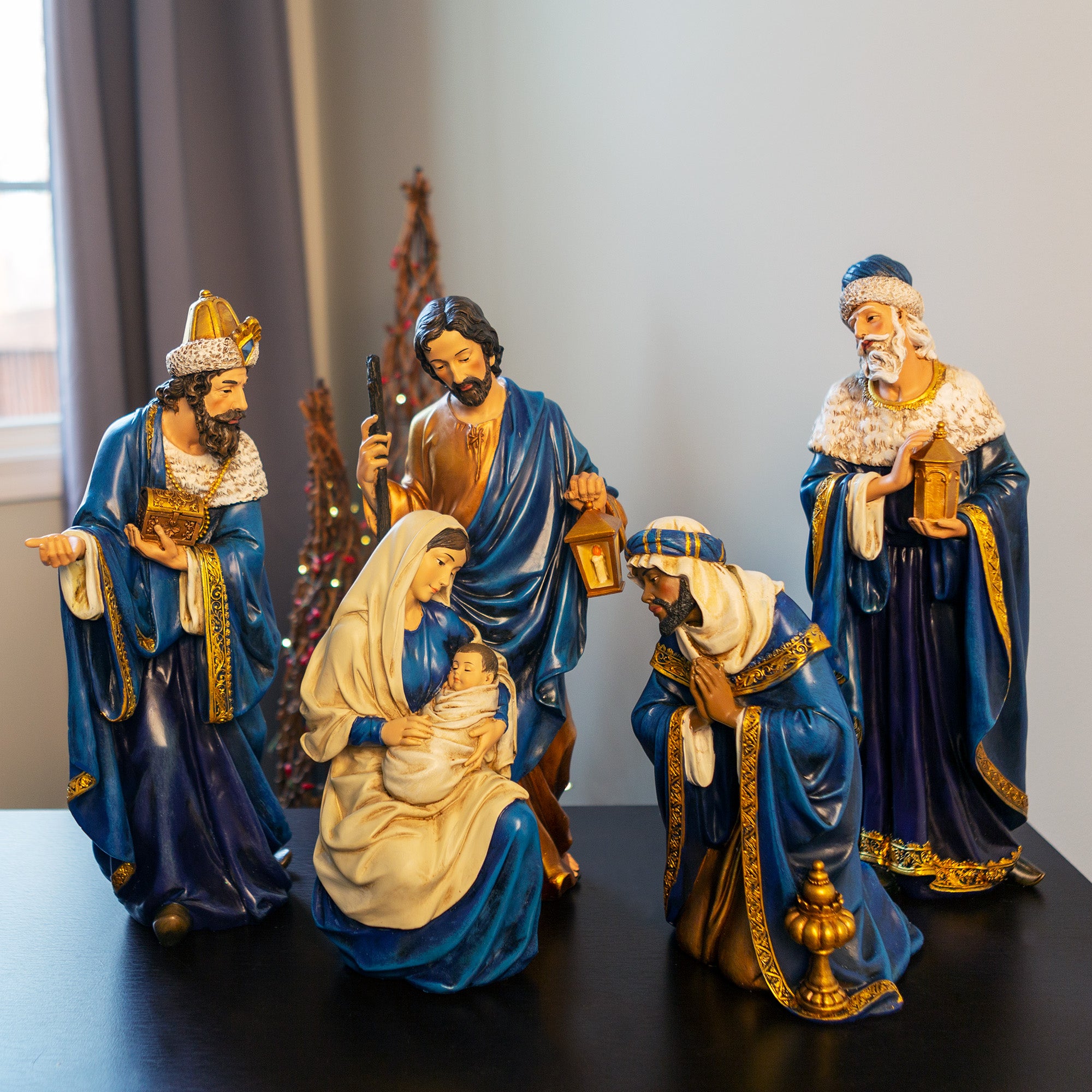 Royal Blue and Gold Nativity Set - 4 Pieces