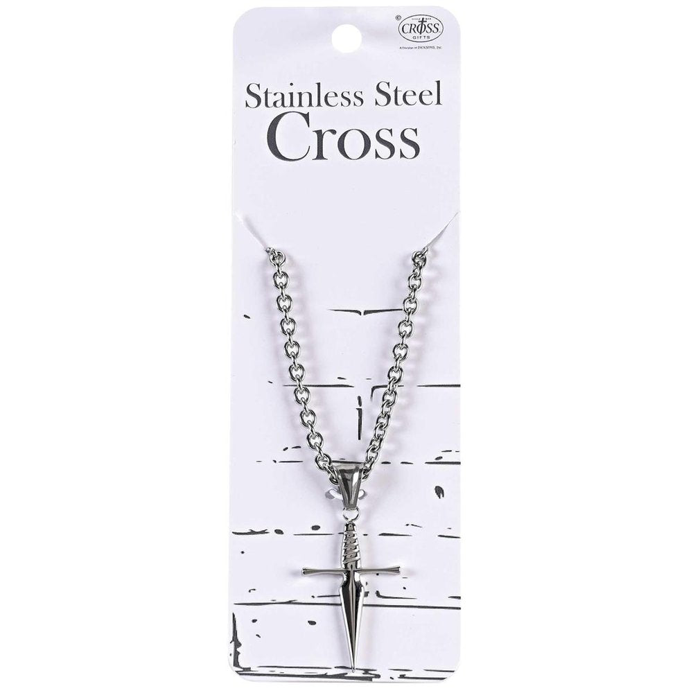 Boys Stainless Steel Sword Cross Necklace - 18"