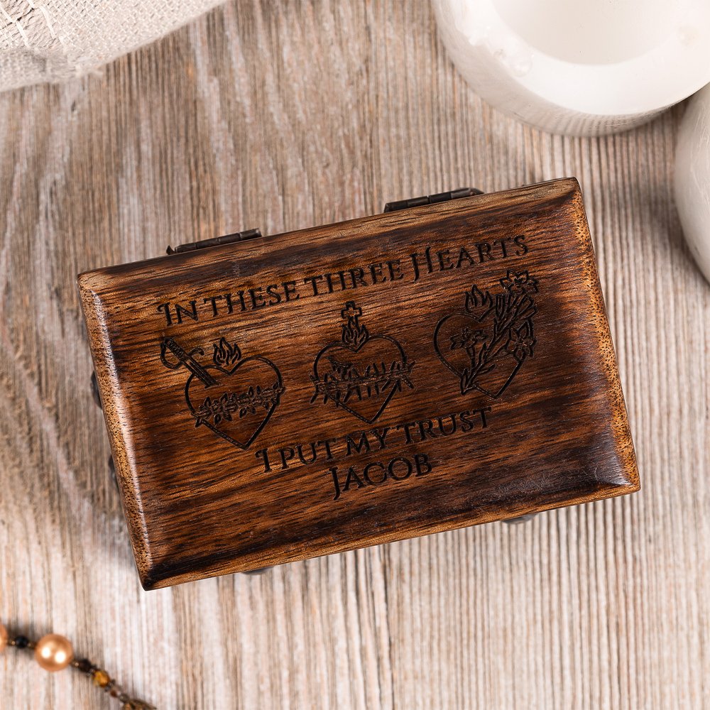 The Power of the Rosary Book & Personalized Three Hearts Rosary Box Gift Set