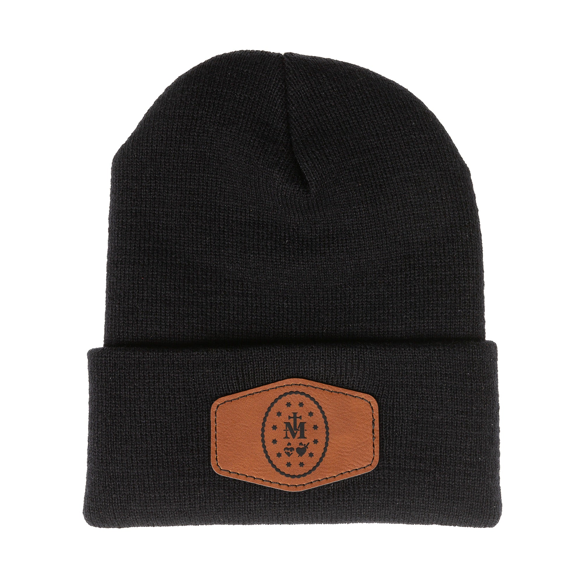 Miraculous Medal Leather Patch Beanie | The Catholic Company®