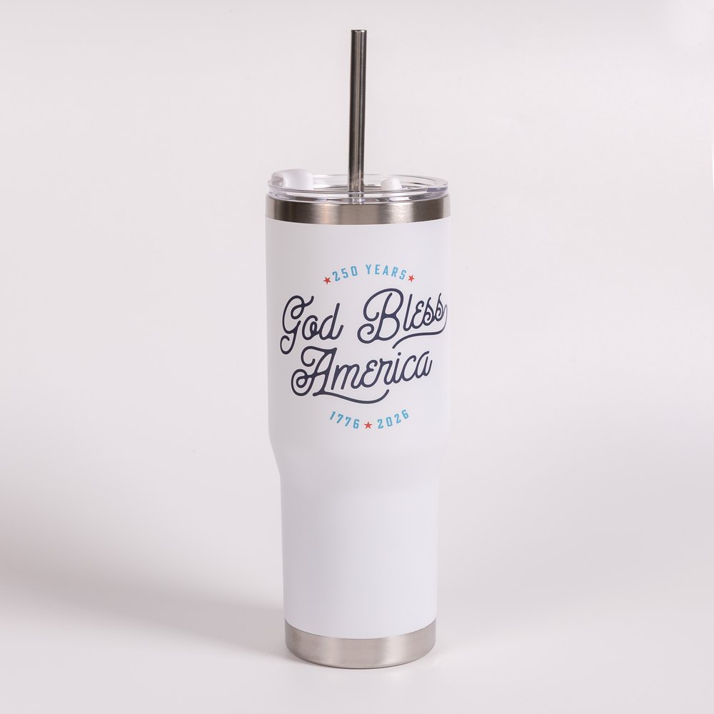 Personalized God Bless America 250th Commemorative Tumbler with Straw