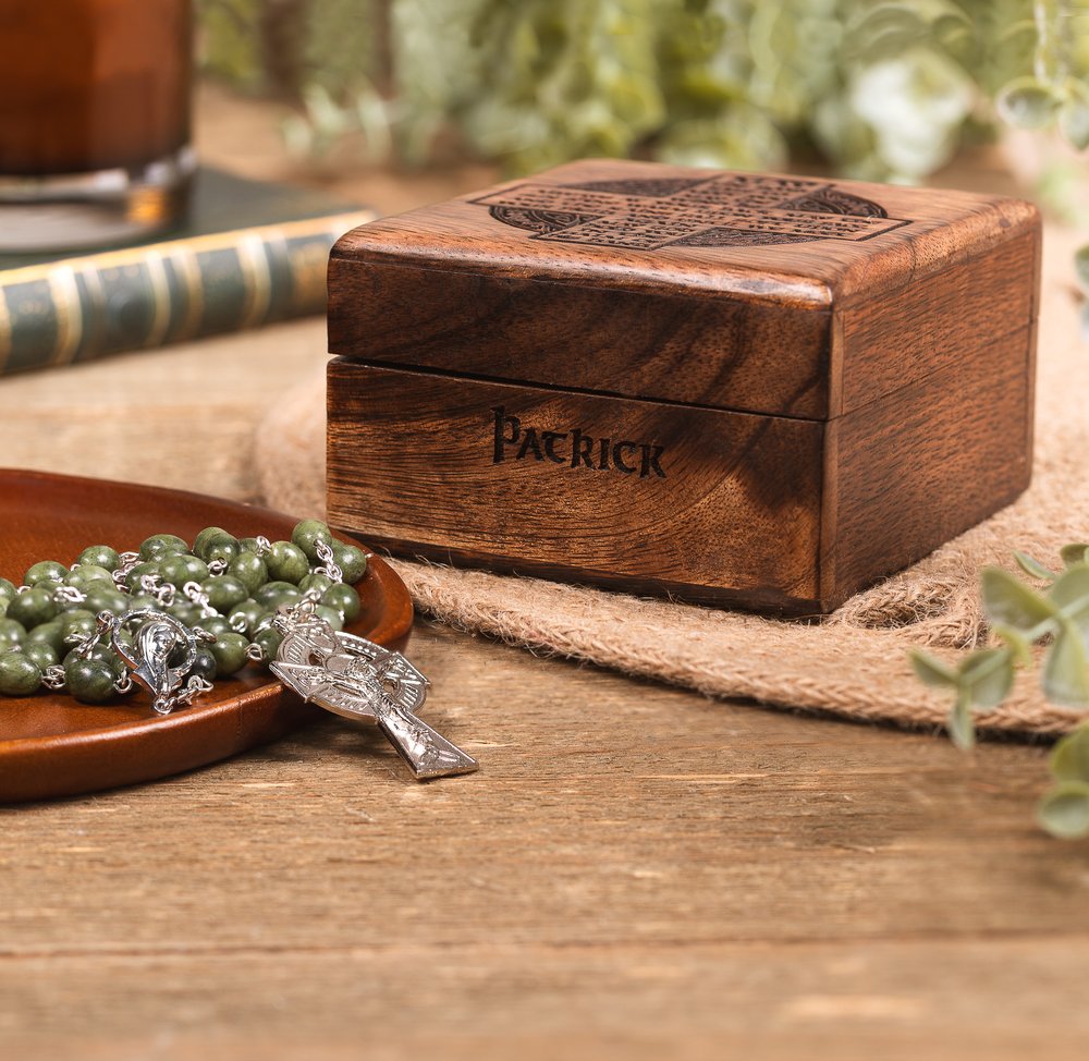 Personalized Irish Blessing Keepsake Box with Connemara Marble Rosary