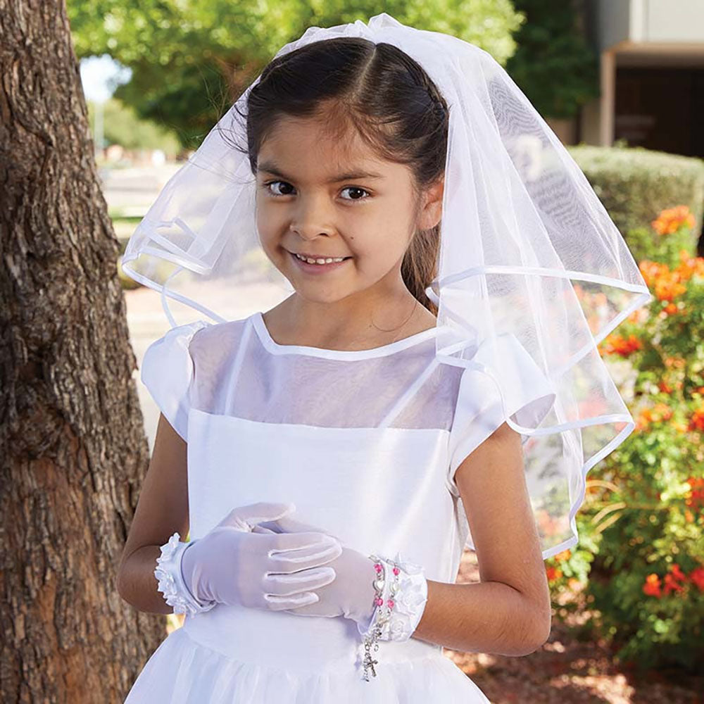 Satin Head Band & Pearl Cross First Communion Veil