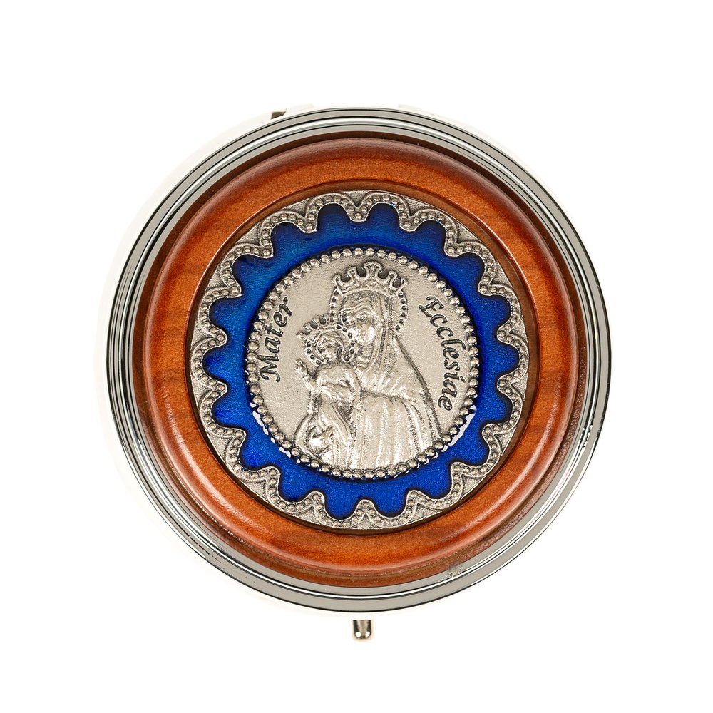 Mater Ecclesiae Olive Wood & Metal Rosary Box