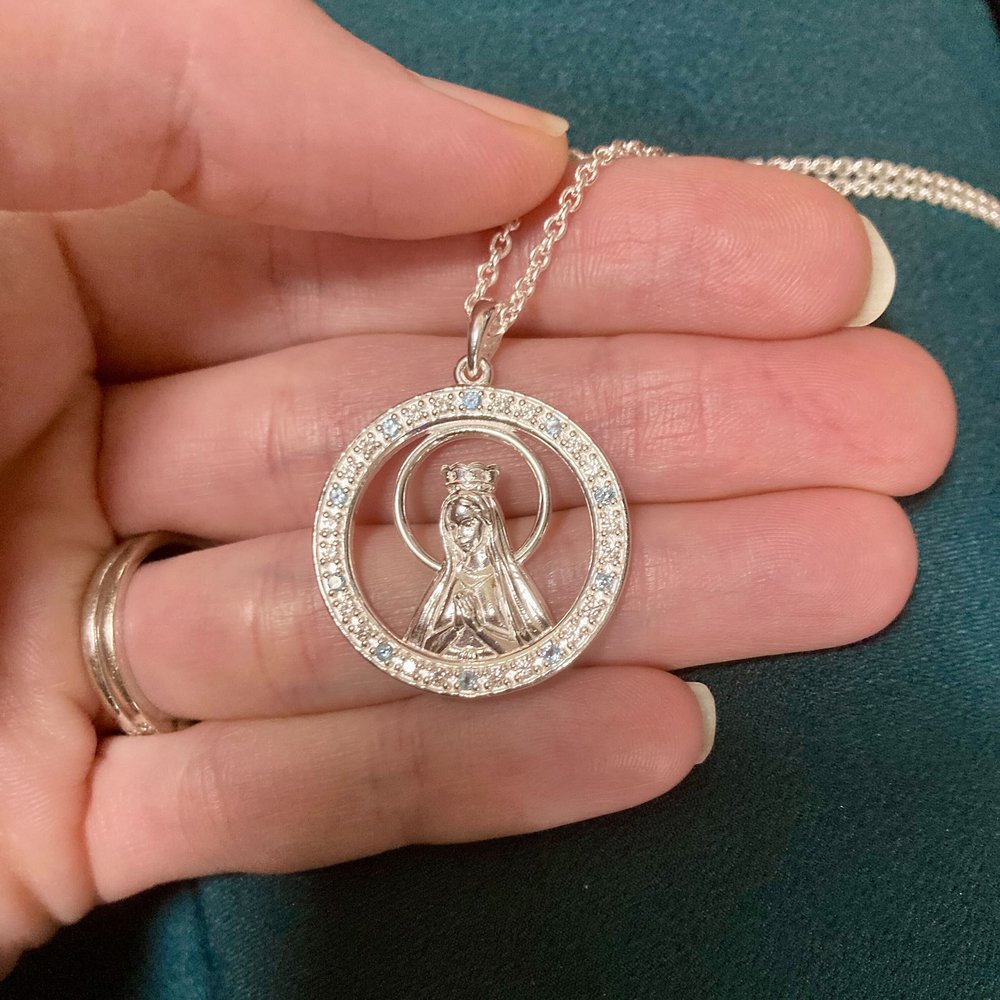 Sterling Silver & Blue Topaz Mary Queen of Heaven Necklace