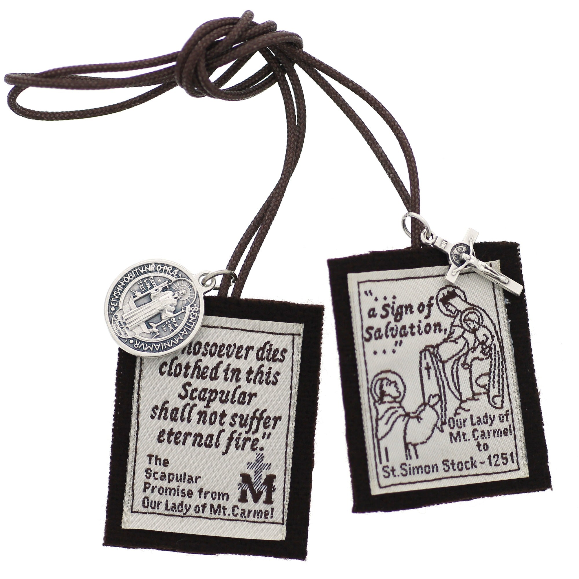 Handmade Brown Scapular with Brown Cord & Benedict Medals