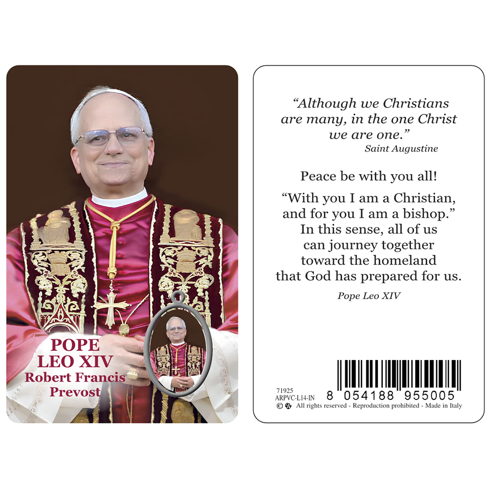 Pope Leo XIV Laminated Prayer Card with Full Color Medal