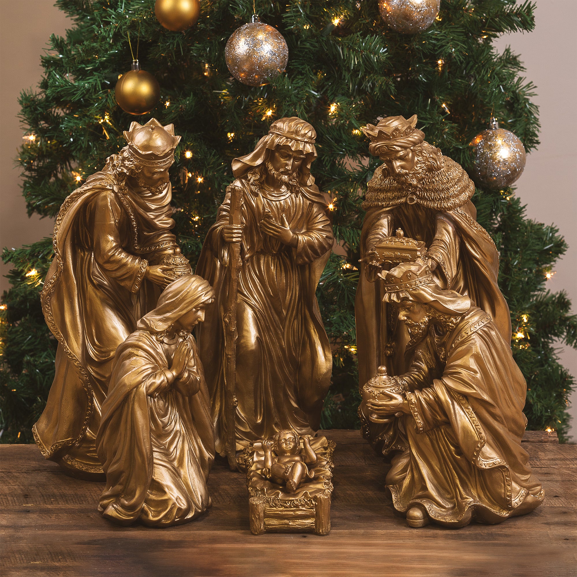 Antique Gold Resin Nativity Scene - 6 Pieces