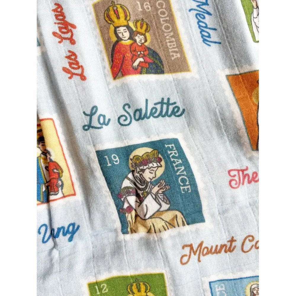 Marian Apparition Stamps Muslin Swaddle Blanket
