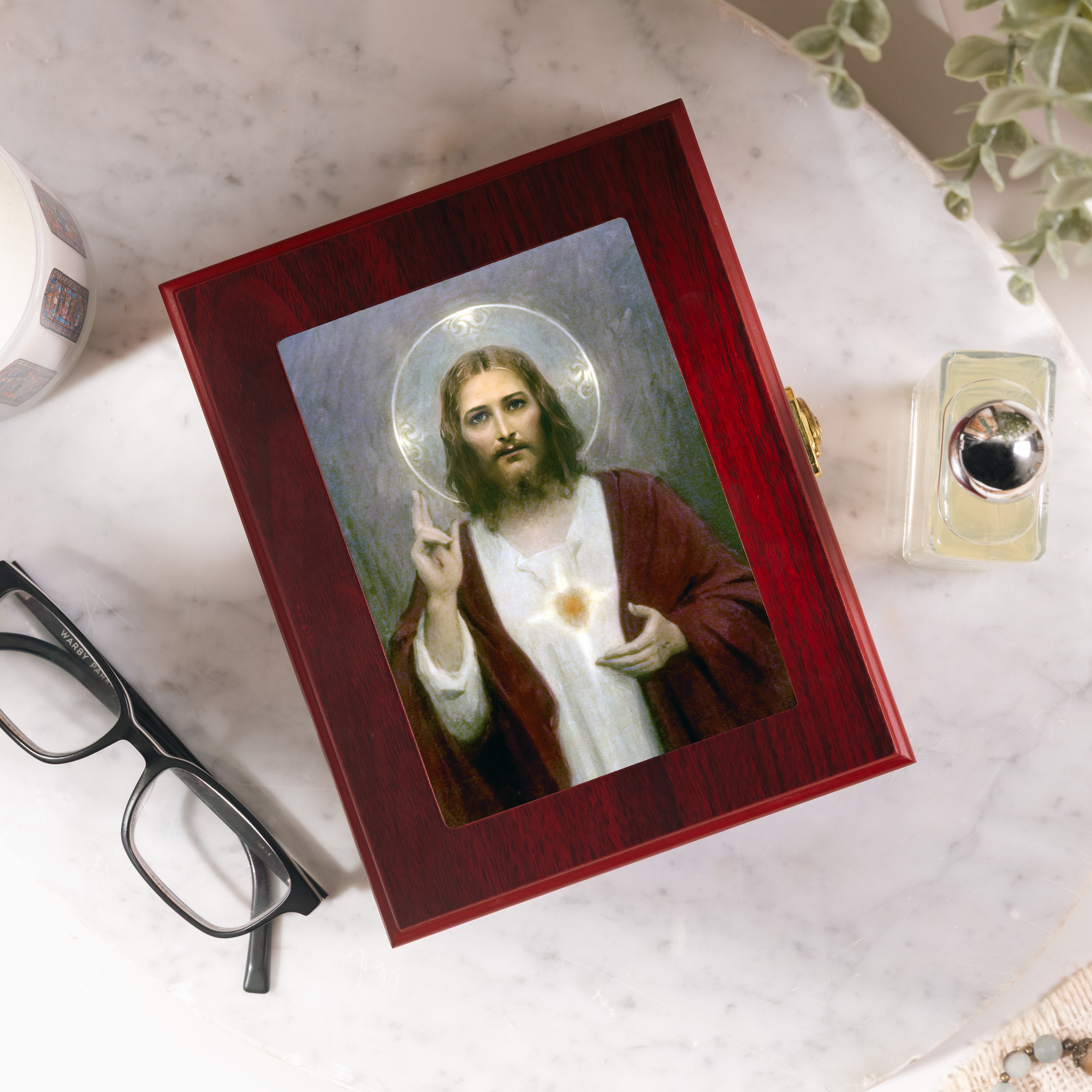 Chambers Sacred Heart of Jesus Cherry Rosary Keepsake Box