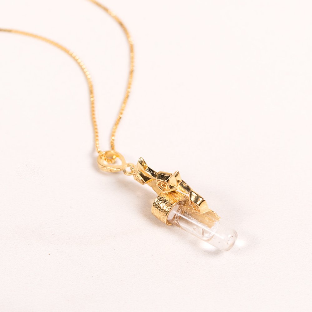 Gold Over Sterling Silver Our Lady of Lourdes Rose Necklace with Lourdes Water