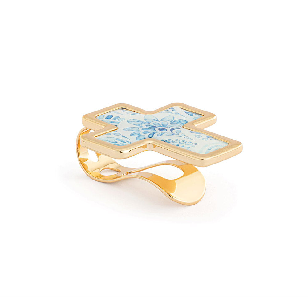 Blue & Gold Floral Cross Visor Clip