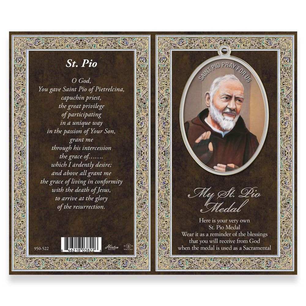 St. Pio Pewter Medal Necklace & Prayer Card Pamphlet - 24"