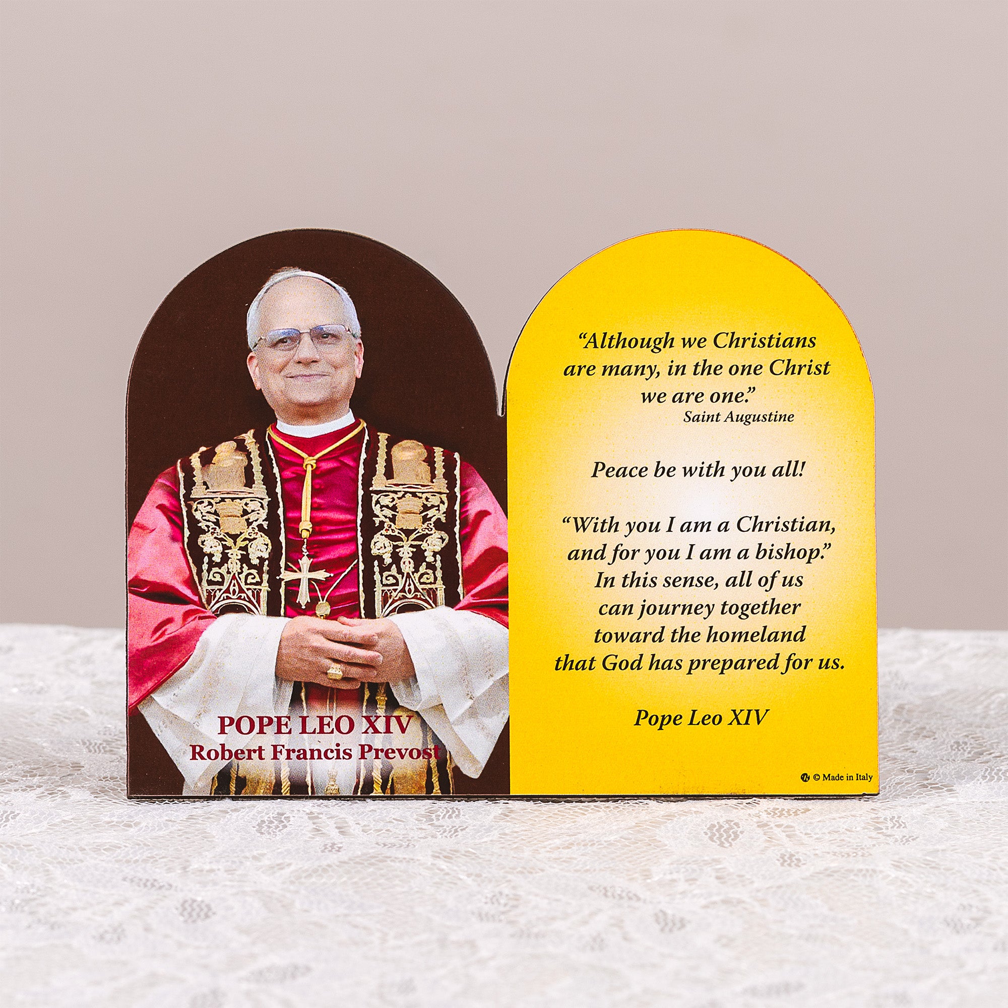 Pope Leo XIV Arched Plaque with Unity Quote