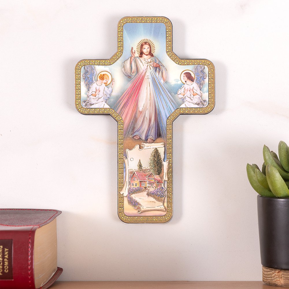Merciful Jesus Home Blessing Wall Cross - 7"