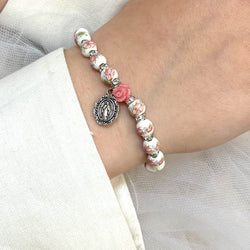 Pink Ceramic Rose Stretch Bracelet
