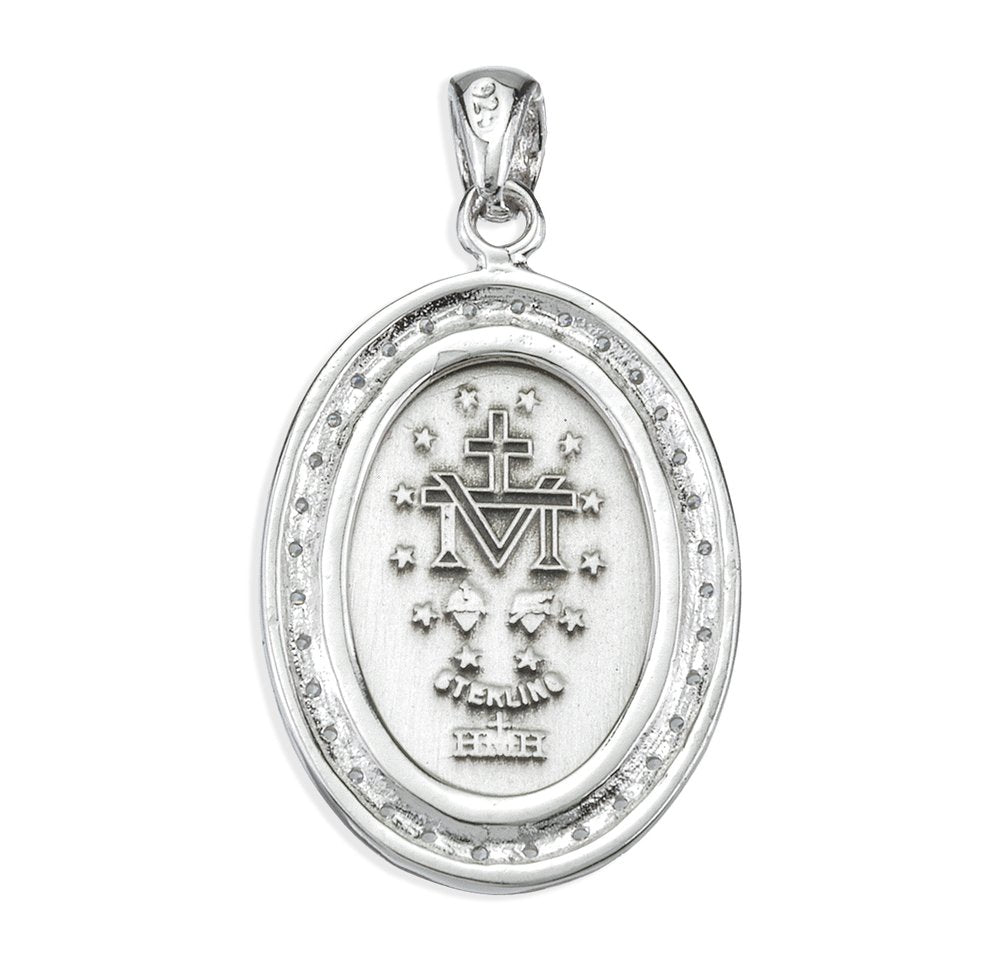 Sterling and Cubic Zirconia Oval Miraculous Medal
