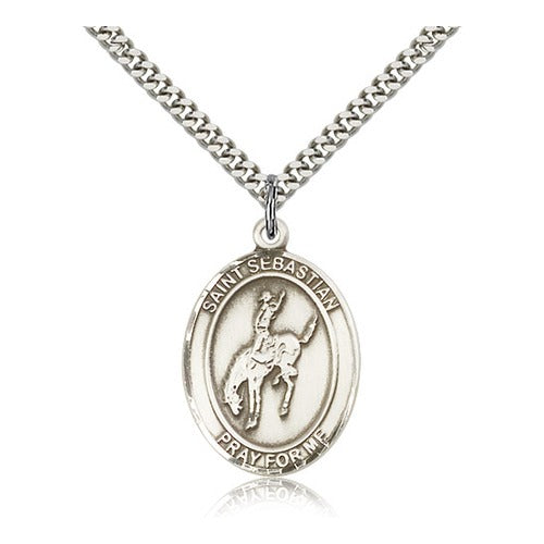 Sterling Silver St. Sebastian / Rodeo Pendant w/ chain